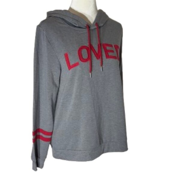 NWT Pajamagram Women's Red and Gray "Loved" Hooded Sweatshirt Top Size Small - Picture 2 of 8